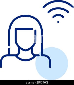 Giovane donna e simbolo del wi-fi. Icona Pixel Perfect Illustrazione Vettoriale
