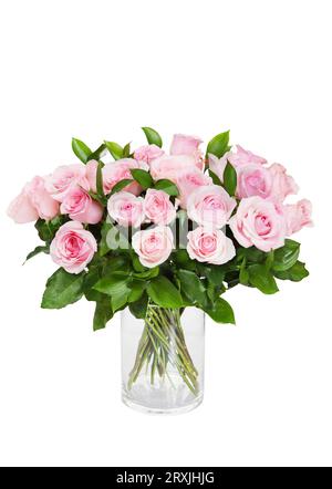 Bellissimo ed enorme bouquet di rose rosa in vaso isolato su sfondo bianco Foto Stock
