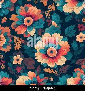 Sfondo colorato con stampa floreale. Motivo floreale senza cuciture con motivo luminoso. Illustrazione Vettoriale