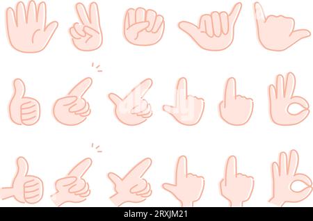 Set di icone a colori per varie mosse. La mano posa come puntamento, segno di OK, ecc.. Illustrazione Vettoriale