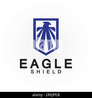 Logo Eagle Shield, logo vettoriale a testa di falco, icona vettore simbolo uccello, simbolo falco Illustrazione Vettoriale