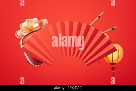 Antico sfondo cinese dei fan, rendering 3D. Disegno digitale. Foto Stock