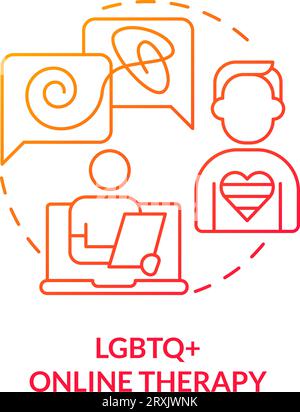 Concetto di icona lineare della terapia online LGBTQ 2D. Illustrazione Vettoriale