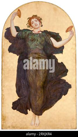 Frederic Leighton, Una ragazza danzante con cimbali in una veste verde, dipinto ad olio su tela con foglia d'oro, circa 1869 Foto Stock