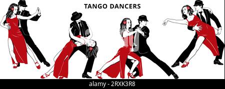 Set di tango per coppie. Clipart vettoriali isolati su bianco. Illustrazione Vettoriale