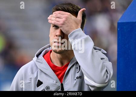 Il Wojciech Szczesny della Juventus FC reagisce durante la partita di serie A tra US Sassuolo e Juventus FC allo stadio città del Tricolore di Reggio Emilia (Italia), 23 settembre 2023. Foto Stock