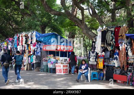 Bancarelle commerciali nel Chapultepec Park per i visitatori delle vicine Musuems, città del Messico, Messico Foto Stock