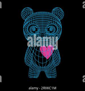 T-shirt di un orso con cuore rosa isolato su nero. Illustrazione vettoriale per San Valentino. Illustrazione Vettoriale