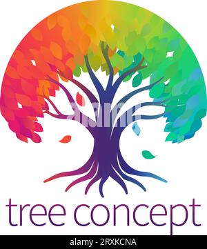 Arcobaleno albero astratto concetto stilizzato Design icona Illustrazione Vettoriale