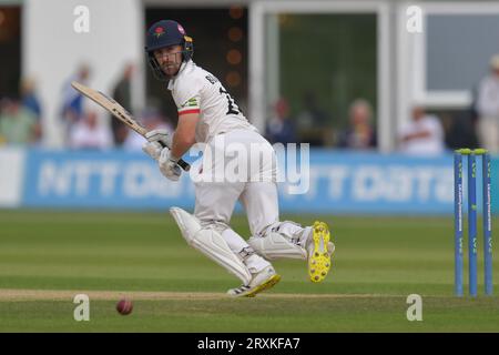 Canterbury, Inghilterra. 26 settembre 2023. Josh Bohannon di Lancashire batte durante il LV=Insurance County Champions match tra Kent e Lancashire. Kyle Andrews/Alamy Live News Foto Stock