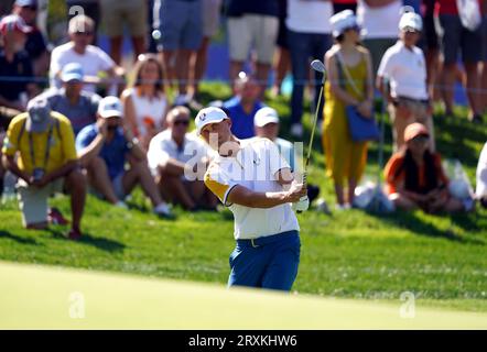 Ludvig Aberg, squadra d'Europa, durante una gara di allenamento al Marco Simone Golf and Country Club di Roma, in vista della Ryder Cup 2023. Data immagine: Martedì 26 settembre 2023. Foto Stock