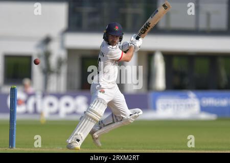 Canterbury, Inghilterra. 26 settembre 2023. Josh Bohannon batte per il Lancashire durante il match LV=Insurance County Championship tra Kent e Lancashire. Kyle Andrews/Alamy Live News Foto Stock