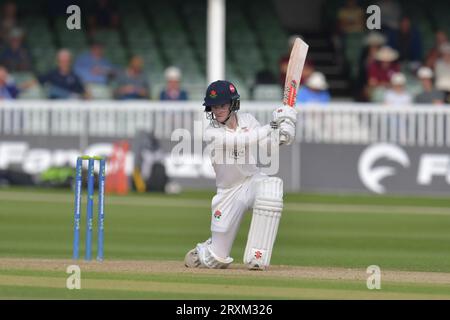 Canterbury, Inghilterra. 26 settembre 2023. George Bell del Lancashire batte durante il match LV=Insurance County Championship tra Kent e Lancashire. Kyle Andrews/Alamy Live News Foto Stock