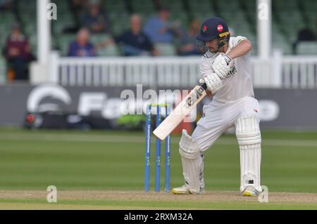 Canterbury, Inghilterra. 26 settembre 2023. Josh Bohannon batte per il Lancashire durante il match LV=Insurance County Championship tra Kent e Lancashire. Kyle Andrews/Alamy Live News Foto Stock