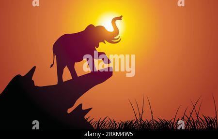 Silhouette con design a elefante. Illustrazione vettoriale in stile minimalismo disegnata a mano Illustrazione Vettoriale