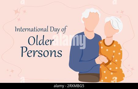 Giornata internazionale delle persone anziane . Vecchia coppia. Felici pensionati insieme. Progettare per striscioni, biglietti d'auguri o stampa.illustrazione vettoriale Illustrazione Vettoriale