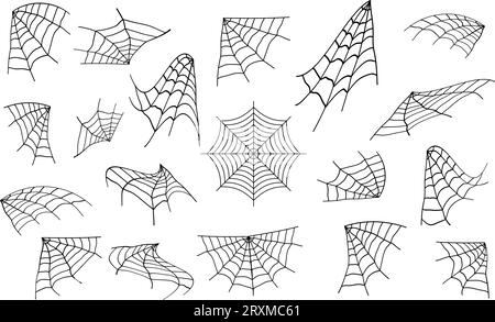 Set di ragnatele. Collezione cobweb disegnata a mano di Halloween.icona Spiderweb. Illustrazione vettoriale Illustrazione Vettoriale