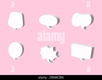 fumetto 3d, icona dei messaggi di chat sui social media. Bolle di testo vuote in varie forme, commento, insieme di bollature di dialogo. Vettore Illustrazione Vettoriale