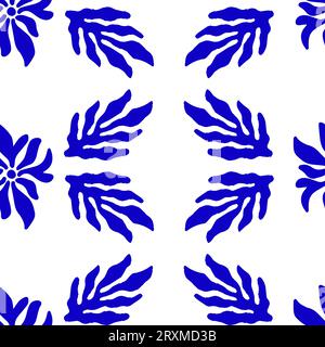Pianta Blue Matisse senza cuciture. Stampa floreale astratta minimale per carta da parati, tessuto, imballaggi. Illustrazione vettoriale Illustrazione Vettoriale