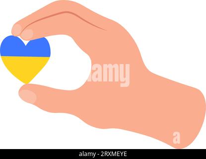 Mano che regge la bandiera blu e gialla a forma di cuore. No alla guerra in Ucraina. Concetto anti-guerra. Illustrazione vettoriale Illustrazione Vettoriale