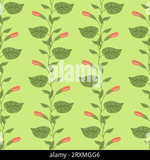 Motivo senza cuciture con foglie verdi su sfondo verde. Trama a doodle disegnata a mano per tessuti, carta da imballaggio. Illustrazione vettoriale Illustrazione Vettoriale