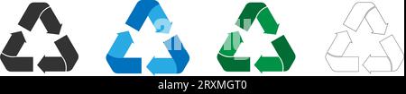 Set di icone di riciclaggio. Simbolo simbolo di riciclaggio triangolare. Illustrazione vettoriale Illustrazione Vettoriale