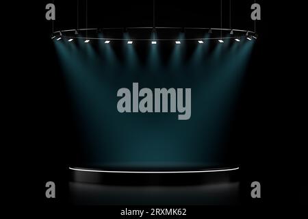piedistallo della scena di presentazione 3d illuminato da un raggio di luce spot. rendering 3d del mockup del podio di presentazione a scopo di visualizzazione o pubblicità Foto Stock