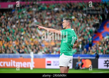 Jonathan Johnny Sexton durante la Coppa del mondo RWC 2023, partita di rugby tra Sudafrica (Springboks) e Irlanda il 23 settembre 2023 allo Stade de France di Saint-Denis vicino Parigi. Foto Stock