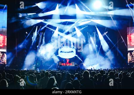 Salmo si esibisce dal vivo al Festival di Marrageddon all'Ippodromo SNAI la Maura il 23 settembre 2023 a Milano (foto di Alessandro Bremec/NurPhoto) Foto Stock