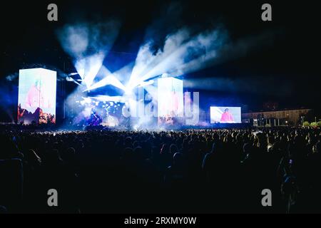 Milano, Italia. 23 settembre 2023. Salmo si esibisce dal vivo al Festival di Marrageddon all'Ippodromo SNAI la Maura il 23 settembre 2023 a Milano (foto di Alessandro Bremec/NurPhoto) crediti: NurPhoto SRL/Alamy Live News Foto Stock