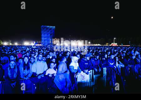 Milano, Italia. 23 settembre 2023. Marracash, Salmo e Fabri fibra si esibiscono dal vivo al Festival di Marrageddon all'Ippodromo SNAI la Maura il 23 settembre 2023 a Milano (foto di Alessandro Bremec/NurPhoto)0 crediti: NurPhoto SRL/Alamy Live News Foto Stock