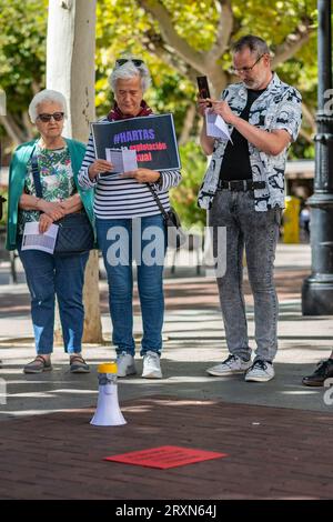 Logroño, la Rioja, Spagna - 23 settembre 2023. Le associazioni femministe abolizioniste manifestano contro la legalizzazione della prostituzione a Logr Foto Stock