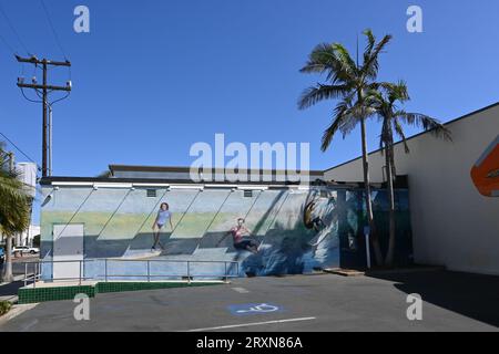 HUNTINGTON BEACH, CALIFORNIA, 11 agosto 2023: Murale all'International Surf Museum nel centro di Huntington Beach. Foto Stock