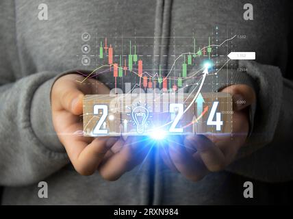 Pianificazione e strategie per il progresso o il successo del mercato azionario, successo nel 2024 Foto Stock