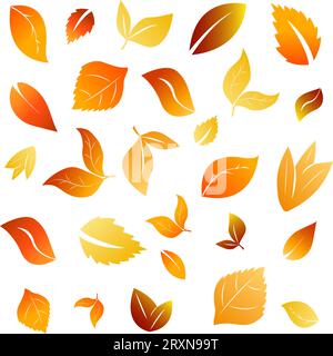 Motivo autunnale multicolore di foglie autunnali su sfondo bianco Illustrazione Vettoriale
