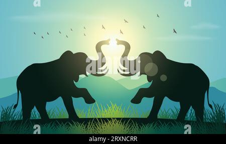 Silhouette con design a elefante. Illustrazione vettoriale in stile minimalismo disegnata a mano Illustrazione Vettoriale