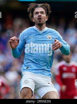 MANCHESTER, REGNO UNITO. 23 settembre 2023. Jack Grealish del Manchester City durante la partita di Premier League all'ETIHAD STADIUM DI MANCHESTER. Il credito fotografico dovrebbe leggere: Andrew Yates/Sportimage Credit: Sportimage Ltd/Alamy Live News Foto Stock