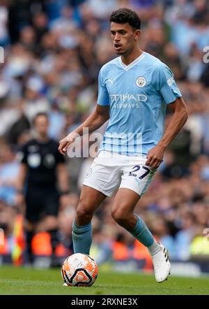 MANCHESTER, REGNO UNITO. 23 settembre 2023. Matheus Nunes del Manchester City durante la partita di Premier League all'ETIHAD STADIUM DI MANCHESTER. Il credito fotografico dovrebbe leggere: Andrew Yates/Sportimage Credit: Sportimage Ltd/Alamy Live News Foto Stock