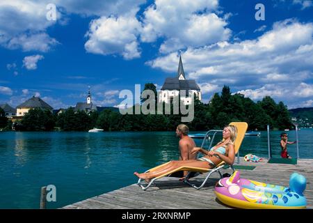 Maria Woerth, Lago Woerth, Carinzia, Austria Foto Stock