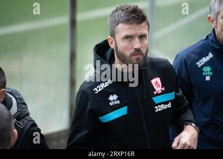 Michael Carrick, allenatore del Middlesbrough, prima della partita del terzo turno della Carabao Cup tra Bradford City e Middlesbrough all'University of Bradford Stadium di Bradford, martedì 26 settembre 2023. (Foto: Trevor Wilkinson | mi News) crediti: MI News & Sport /Alamy Live News Foto Stock