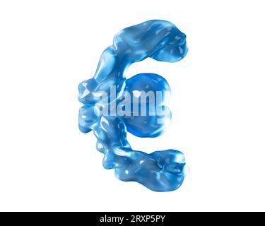 Simbolo fatto di acqua blu come liquido ondulato. Illustrazione 3d del simbolo blu isolato su sfondo bianco Foto Stock