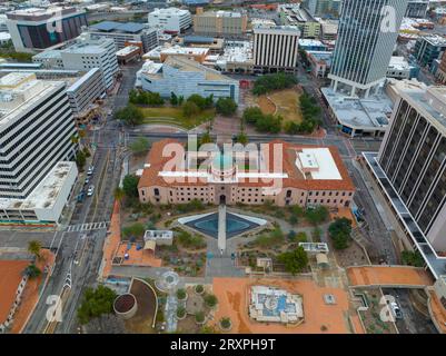 Vista aerea del tribunale della contea di Pima, l'edificio è stato costruito nel 1930 in stile Mission Revival spagnolo al 115 di N Church Street nel centro di Tucson, Arizo Foto Stock