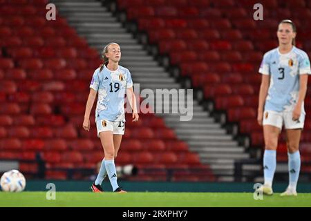 Glasgow, Regno Unito. 26 settembre 2023. La belga Sari Kees sembra smentita dopo una partita tra la Scozia e la nazionale femminile belga The Red Flames, partita 2/6 nella UEFA Women's Nations League 2023-24, martedì 26 settembre 2023, a Glasgow, in Scozia. BELGA PHOTO DAVID CATRY Credit: Belga News Agency/Alamy Live News Foto Stock