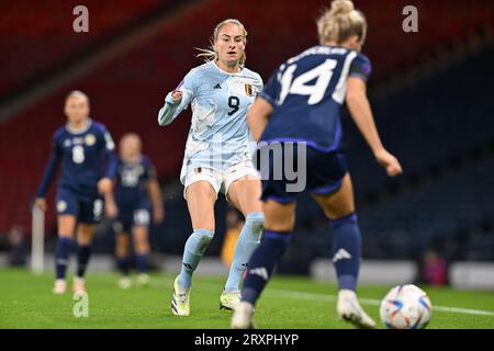 Glasgow, Regno Unito. 26 settembre 2023. La belga Tessa Wullaert è stata fotografata in azione durante una partita tra la Scozia e la nazionale femminile belga The Red Flames, partita 2/6 nella UEFA Women's Nations League 2023-24, martedì 26 settembre 2023, a Glasgow, in Scozia. BELGA PHOTO DAVID CATRY Credit: Belga News Agency/Alamy Live News Foto Stock