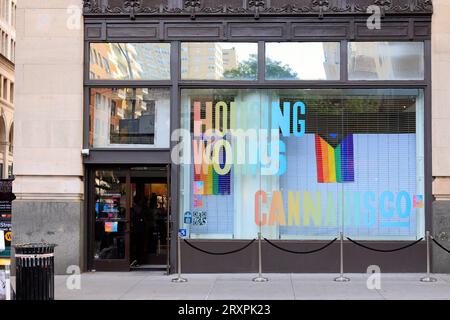 Housing Works Cannabis Co, 750 Broadway, New York. Foto del negozio di New York di un dispensario di cannabis autorizzato dallo Stato di New York nel Greenwich Village di Manhattan. Foto Stock