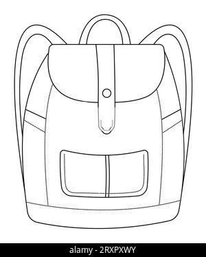 Zaino Black Line, borsa per la scuola e i viaggi, illustrazione vettoriale sottile Illustrazione Vettoriale