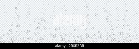 Bolle sott'acqua. Scintille d'acqua. Aria frizzante su sfondo trasparente. Effetto acqua frizzante. Bibite gassate con bolle d'ossigeno. Acquario o templa sottomarina Illustrazione Vettoriale
