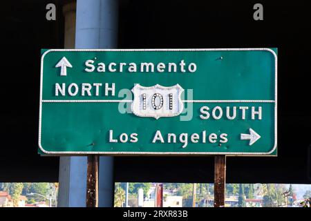 Los Angeles, California: Cartello d'ingresso della superstrada US 101 Foto Stock