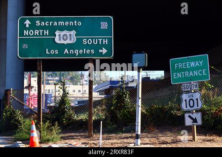 Los Angeles, California: Cartello d'ingresso della superstrada US 101 Foto Stock