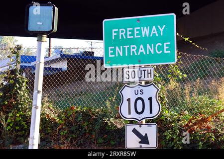 Los Angeles, California: Cartello d'ingresso della superstrada US 101 Foto Stock